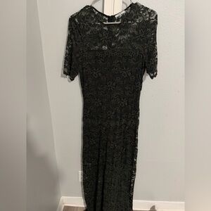 Ganni Black Lace Long Sleeve Midi Dress